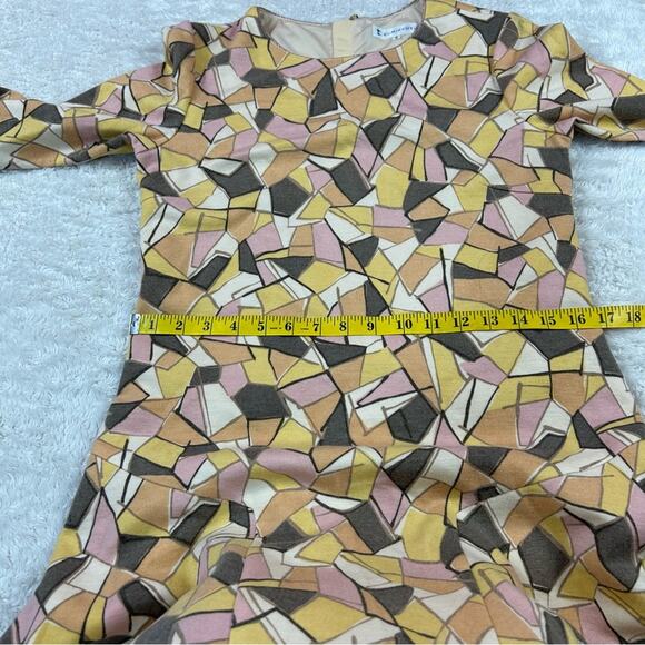 kumikyoku geometric patterned drop waist dress in yellow, orange, pink - size 3 - Picture 6 of 10